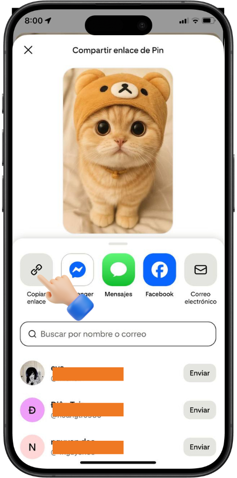Copia el enlace del video desde Pinterest.